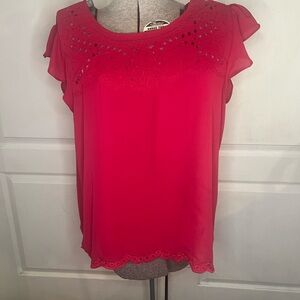 XHILARATION Red blouse Embellished round Neck And Ruffled Short Sleeve size XXL
